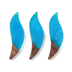 Resin & Wood Big Pendants, Leaf Charms, Dodger Blue, 51x14.5x3.5mm, Hole: 1.8mm(WOOD-F015-18A)