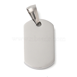 Non-Tarnish 304 Stainless Steel Pendants, Rectangle Charm, Stainless Steel Color, 20.5x12x2mm, Hole: 7.5x3.5mm(STAS-Q244-04P)