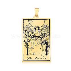 201 Stainless Steel Pendants, Laser Engraved Pattern, Tarot Card Pendants, Golden, The Lovers VI, 40x24x1mm, Hole: 8x4mm(STAS-S105-LA460-10)
