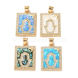 Brass Micro Pave Clear Cubic Zirconia Pendants, Cadmium Free & Lead Free, with Sythetic Opal, Real 18K Gold Plated, Rectangular Charms, with Jump Ring, Mixed Color, 24x17x3mm, Hole: 5x3.5mm(KK-S048-03G)