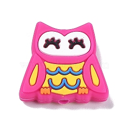 Owl Food Grade Eco-Friendly Silicone Beads, Chewing Beads For Teethers, DIY Nursing Necklaces Making, Deep Pink, 25x26x8mm, Hole: 3.5mm(X-SIL-B001-01B)