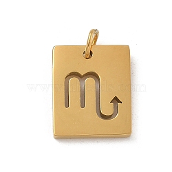 304 Stainless Steel Charms, with Jump Ring, Golden, Rectangle with Constellation Charm, Scorpio, 12x10x1.5mm, Hole: 3mm(STAS-R001-03G-08)