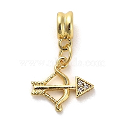 Rack Plating Brass Micro Pave Cubic Zirconia Charms, Long-Lasting Plated, Lead Free & Cadmium Free, Bow & Arrow, Real 18K Gold Plated, 24.5mm, Hole: 3.5mm(KK-S398-02A)