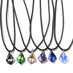 Waxed Cord Necklaces, K9 Glass Pendant Necklaces, Rhombus, Mixed Color, 17.72 inch(45cm)(NJEW-P310-05P)