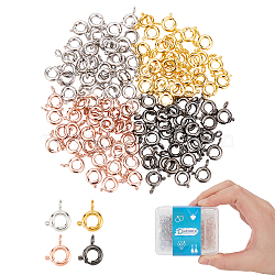 DICOSMETIC 120Pcs 4 Colors Brass Spring Ring Clasps, Mixed Color, 9x7x3mm, Hole: 1~1.5mm(FIND-DC0001-94)