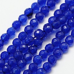 Natural White Jade Beads Strands, Faceted Round, Dyed, Blue, 2mm, Hole: 0.8mm, about 190pcs/strand, 16 inch(G-A129-2mm-B02)