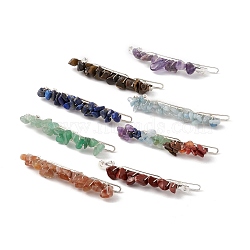 Natural Mixed Gemstone Hair Barrettes, with Iron Findings, Hair Accessories for Woman Girl, Silver, 67.5~68x6~10x7mm(G-D479-01S)