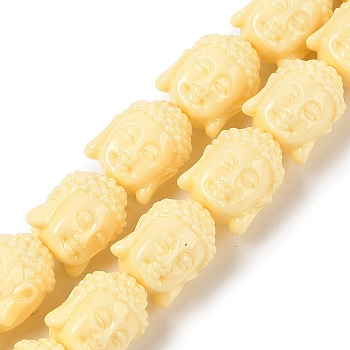 Synthetic Coral Carved Beads Strands, Dyed, Buddha Head, Champagne Yellow, 15x13x11mm, Hole: 2mm, about 25pcs/strand, 14.25''(36.2cm)