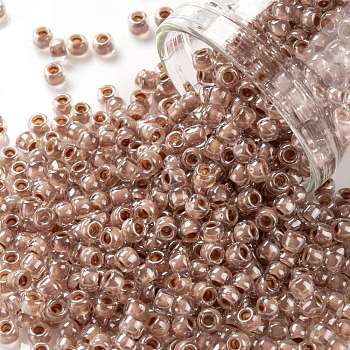 TOHO Round Seed Beads, Japanese Seed Beads, (1067) Light Rust Lined Crystal, 8/0, 3mm, Hole: 1mm, about 10000pcs/pound