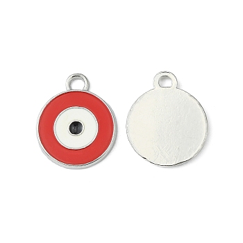 Zinc Alloy Enamel Pendants, Lead Free and Cadmium Free, Flat Round with Evil Eye, Platinum Metal Color, Red, 21x16x2mm, Hole: 2mm