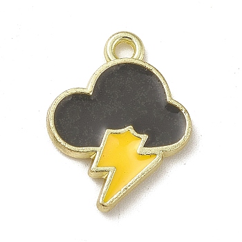 Alloy Enamel Pendants, Light Gold, Clouds with Lightning, Gold, 17.4x13.5x2mm, Hole: 1.6mm