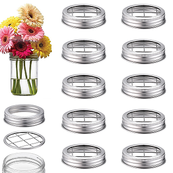 304 Stainless Steel Mason Jar Flower Frog Lid, Insert Grid Organizer for Canning Jars, Stainless Steel Color, 68~73x3~17mm