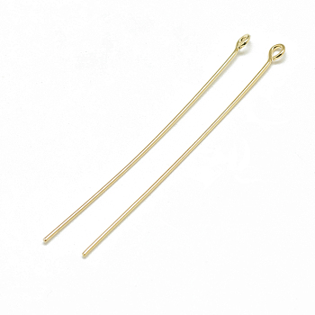 Brass Eye Pins, Real 18K Gold Plated, 50x0.8mm, Hole: 1mm