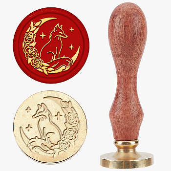 Wax Seal Stamp Set, Sealing Wax Stamp Solid Brass Head with Wood Handle, for Envelopes Invitations, Gift Card, Fox, 83x22mm, Stamps: 25x14.5mm