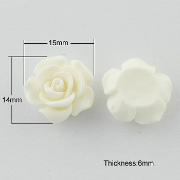 Resin Cabochons, Flower, White, 14x15x6mm