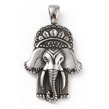 304 Stainless Steel Pendants, Elephant Charms, Antique Silver, 50x29x7mm, Hole: 7x4.5mm