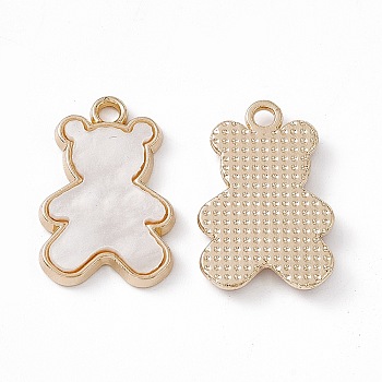 Opaque Resin Pendants, Bear Charms, with Light Gold Tone Alloy Findings, White, 20.5x14x2.5mm, Hole: 2mm