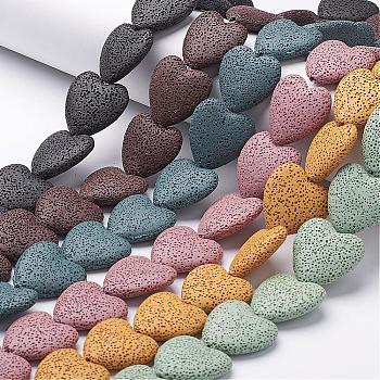 Dyed Natural Lava Rock Bead Strands, Heart, Mixed Color, 20~21x20~21x7~8mm, Hole: 1mm, about 20pcs/strand, 15.55 inch