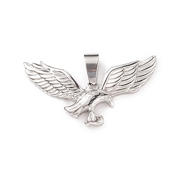 304 Stainless Steel Pendants, Eagle, Stainless Steel Color, 22.5x42.5x4mm, Hole: 10x6mm