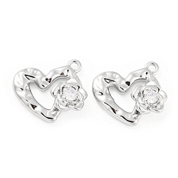 Brass Micro Pave Cubic Zirconia Charms, Heart, Real Platinum Plated, 12x14x5mm, Hole: 1.2mm