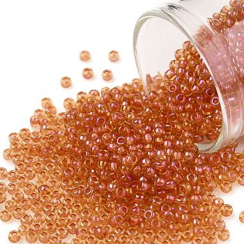 TOHO Round Seed Beads, Japanese Seed Beads, (388) Inside Color Light Topaz/Hyacinth Lined, 11/0, 2.2mm, Hole: 0.8mm, about 1110pcs/10g