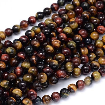 Round Natural Tiger Eye Beads Strands,  8mm, Hole: 1mm, about 49pcs/strand, 15.3 inch