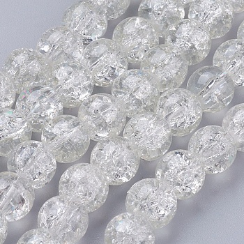 Spray Painted Crackle Glass Beads Strands, Round, Clear, 10mm, Hole: 1.3~1.6mm, about 80pcs/strand, 31.4 inch
