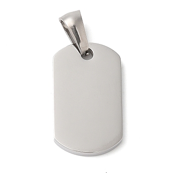 Non-Tarnish 304 Stainless Steel Pendants, Rectangle Charm, Stainless Steel Color, 20.5x12x2mm, Hole: 7.5x3.5mm