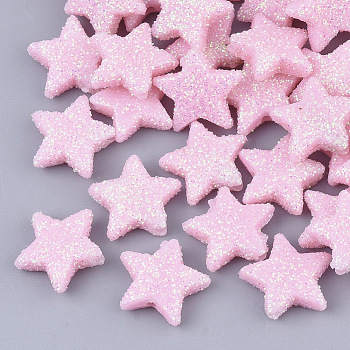 Opaque Acrylic Beads, with Glitter Powder, Star, Pearl Pink, 13.5x14.5x4mm, Hole: 1.6mm