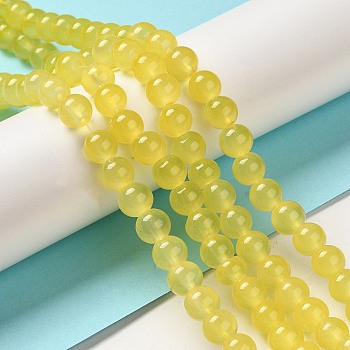 Baking Painted Imitation Jade Glass Round Bead Strands, Yellow, 8.5~9mm, Hole: 1.5mm, about 100~105pcs/strand, 31.8 inch