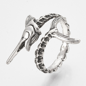 Alloy Cuff Finger Rings, Swordfish, Antique Silver, Size 9, 19mm