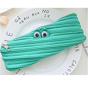 Canvas Storage Pencil Pouch, Zipper Funny Eye Pen Holder, for Office & School Supplies, Rectangle, Medium Turquoise, 205x85mm
