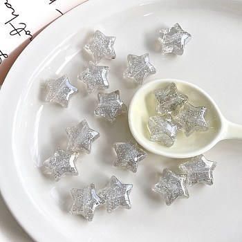 Transparent Acrylic Beads, with Glitter Powder, Star, Clear, 20.8x21.8x13.1mm, Hole: 3.5mm