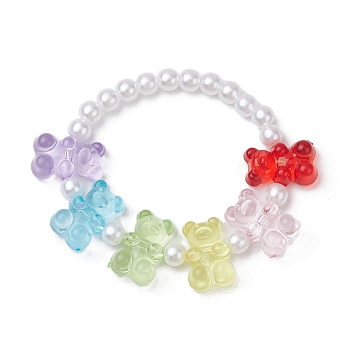 Bear Shape Acrylic Beaded Bracelets for Children, with Acrylic Pearl Round Beads, Colorful, 1/4 inch(0.6cm), Inner Diameter: 1-1/2 inch(3.7cm)