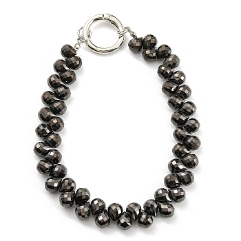 Glass Beaded Mobile Straps, Multifunctional Chain, with Iron Spring Gate Ring, Black, 302~306x14.5mm