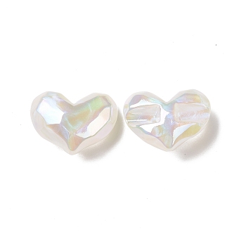 Opaque Acrylic European Beads, Large Hole Beads, AB Color Plated, Heart, White, 26x34.5x16mm, Hole: 4mm