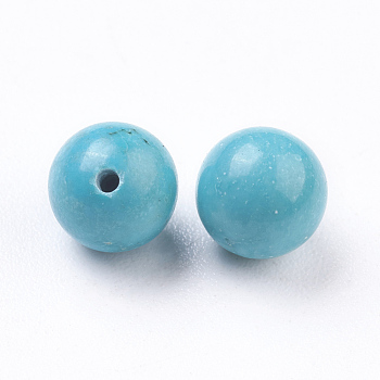 Natural Magnesite Beads, Dyed, Half Drilled, Round, Turquoise, 6mm, Half Hole: 0.8mm