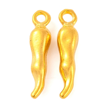 Rack Plating Brass Pendants, Long-Lasting Plated, Cadmium Free & Lead Free, Column, Horn of Plenty, Italian Horn Cornicello, Real 18K Gold Plated, 20.5x4.5x4mm, Hole: 1.8mm