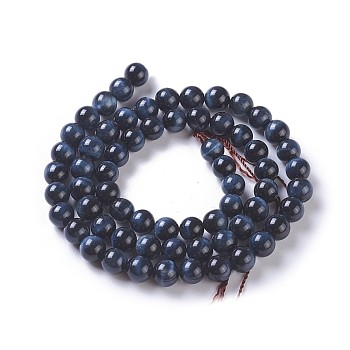 Natural Tiger Eye Beads Strands, Round, Prussian Blue, 6mm, Hole: 1mm, about 64~67pcs/strand, 15.3 inch~15.75 inch(39~40cm)