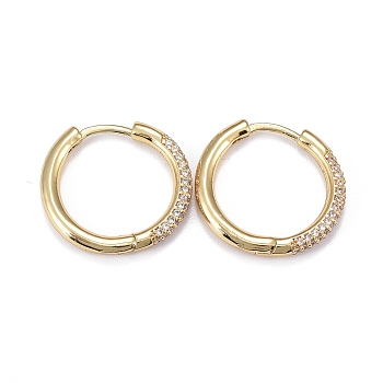 Brass Micro Pave Cubic Zirconia Huggie Hoop Earrings for Women, Real 18K Gold Plated, 15x2.5mm, Pin: 0.8mm