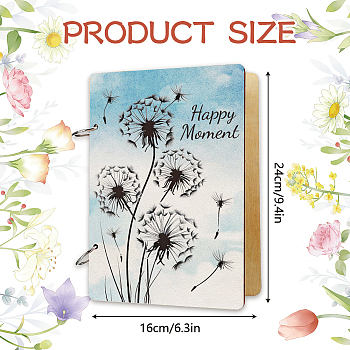 Wooden 2-Ring Loose Leaf Binder Postcard Phote Album Cover, Dandelion, 240x160x2.5mm, Hole: 5mm, 2pcs/set