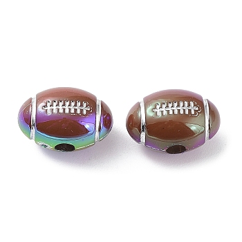 UV Plating Opeque Acrylic Beads, Iridescent, Rugby, Coconut Brown, 18.5x12.5x12mm, Hole: 3.5mm