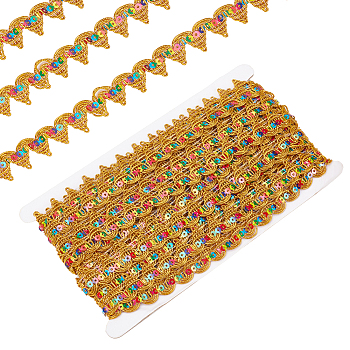 13M Polyester Braided Lace Ribbon, Clothes Accessories, Curtain Decoration, Gold, Triangle, 3/4 inch(18mm), about 14.22 Yards(13m)/card