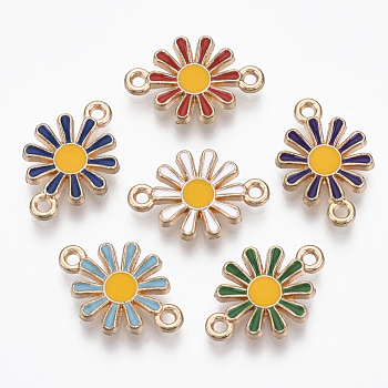Alloy Enamel Links, Flower, Light Gold, Mixed Color, 12.5x19x3mm, Hole: 1.5mm