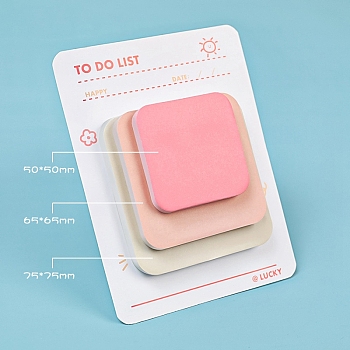 90 Sheets 3 Styles Pad Sticky Notes, Sticker Tabs, for Office School Reading, Square, Pink, 50~75x50~75mm, 30 sheets/style