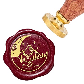 Brass Wax Seal Stamp with Rosewood Handle, for DIY Scrapbooking, Mountain Pattern, 25mm