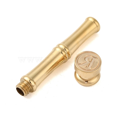 Golden Tone Brass Wax Seal Stamp Head with Bamboo Stick Shaped Handle(STAM-K001-05G-R)-2