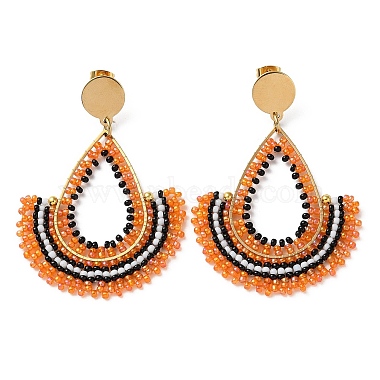 Dark Orange Teardrop Glass Stud Earrings