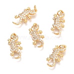 Brass Micro Pave Clear Cubic Zirconia Pendants, with Jump Rings, Gecko Shape, Real 18K Gold Plated, 16.6x8x2.6mm, Hole: 2.1mm(X-ZIRC-O036-46G)