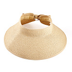 1Pc Women Straw Floppy Wide Brim Sun Hat, Anti-UV Beach Hat, Bowknot, WhiteSmoke, 300x355x175mm(AJEW-TA0002-59A)